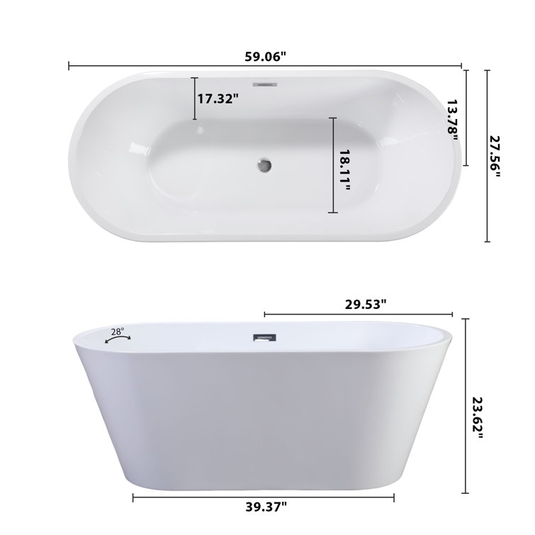 LAWRENCE 67'' x 28'' Free-standing Acrylic Bathtub - Wayfair Canada